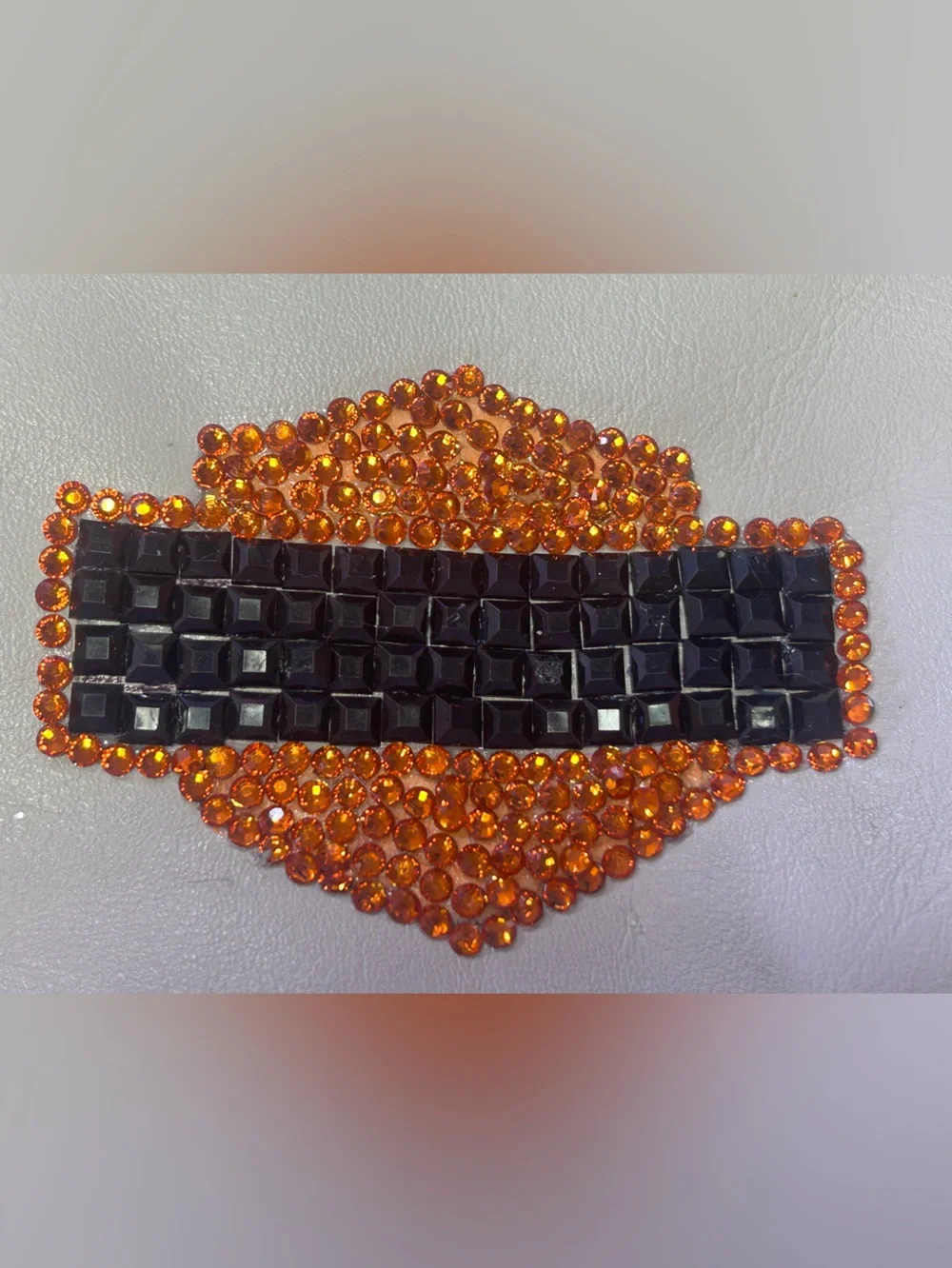 Homemade “Harley-Davidson”Leather Clutch Orange & Black Beaded Accent of Logo